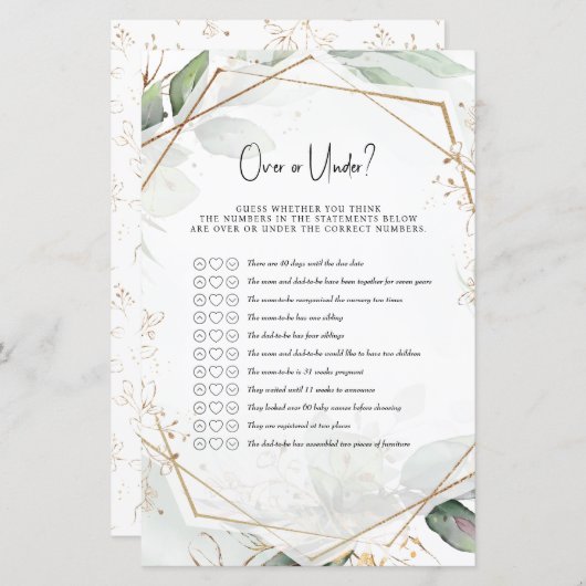 緑と金ゴールドの赤ちゃんシャワーゲームの前後？ (正面/裏面)