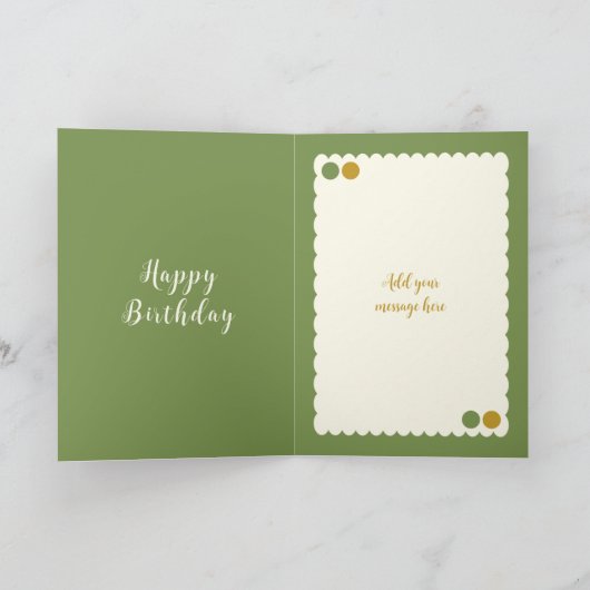 緑と金ゴールドの追加フォトシスター誕生日 カード (内部)