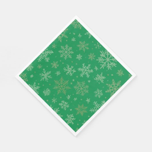 緑と金ゴールドの雪片 スタンダードランチョンナプキン (角)