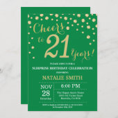 緑と金ゴールドの驚き21歳の誕生日ダイヤモンド 招待状 (正面/裏面)