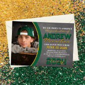 緑と金ゴールドの黒板の卒業発表 招待状