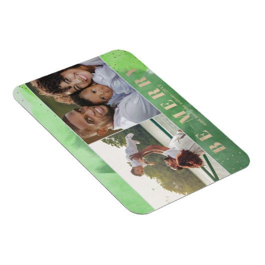 緑と金ゴールドのBeメリー抽象芸術複数写真 マグネット (右側)