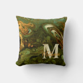 緑と金ゴールドのGeode + Speckles Monogram +名前 クッション (正面)