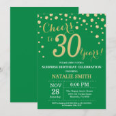 緑と金ゴールドを驚かす30歳の誕生日ダイヤモンド 招待状 (正面/裏面)