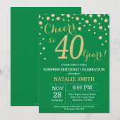 緑と金ゴールドを驚かす40歳の誕生日ダイヤモンド 招待状 (正面/裏面)