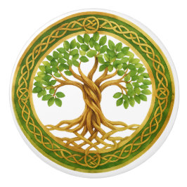 緑と金ゴールドアクセントのケルトの木 セラミックノブ