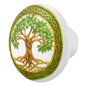 緑と金ゴールドアクセントのケルトの木 セラミックノブ (右)