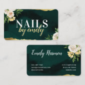 緑と金ゴールドイエローフローラモダン爪、 ネイル事業 名刺 (正面/裏面)