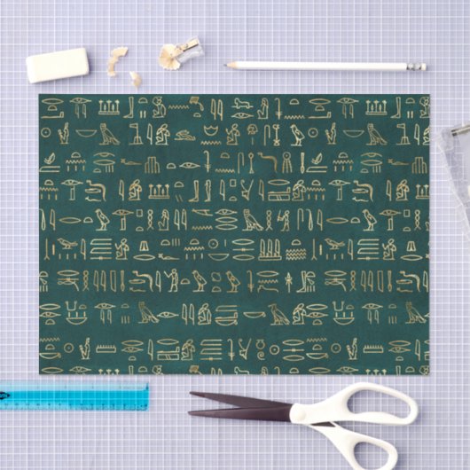 緑と金ゴールドエジプトの絵文字ティッシュペーパー 薄葉紙 (クラフト)