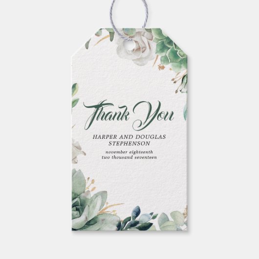 緑と金ゴールドエレガントの結婚植物学 ギフトタグ (正面)