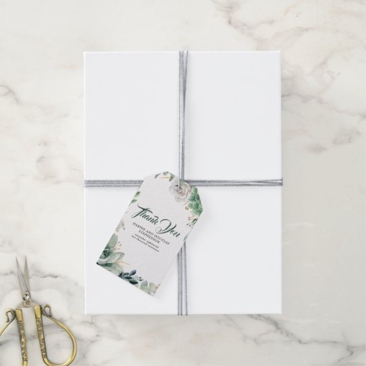 緑と金ゴールドエレガントの結婚植物学 ギフトタグ (より糸付き)