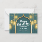 緑と金ゴールドエレガントのEid Mubarakグリーティングカード ノートカード (正面)
