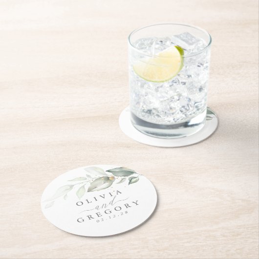 緑と金ゴールドエレガントロマン結婚ツ ラウンドペーパーコースター (インサイチュ)