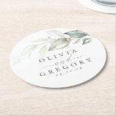 緑と金ゴールドエレガントロマン結婚ツ ラウンドペーパーコースター (アングル)