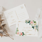 緑と金ゴールドエレガント幾何学日付の保存 ポストカード