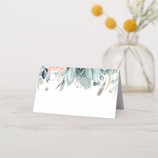 緑と金ゴールドエレガント庭園の結婚式 プレイスカード (正面)