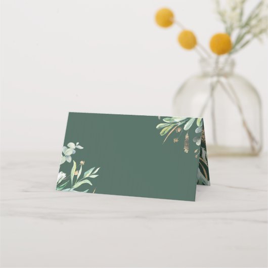 緑と金ゴールドエレガント庭園の結婚式 プレイスカード (裏面)