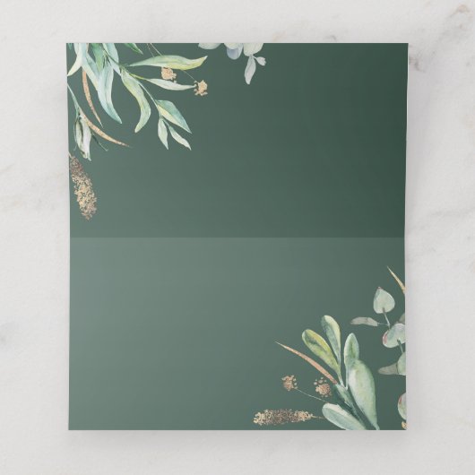 緑と金ゴールドエレガント庭園の結婚式 プレイスカード (内部開封)