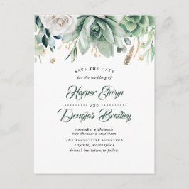 緑と金ゴールドエレガント植物保存日 案内ポストカード