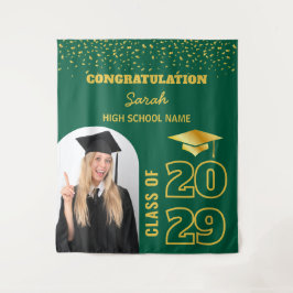 緑と金ゴールドカスタムの卒業背景（写真あり） タペストリー