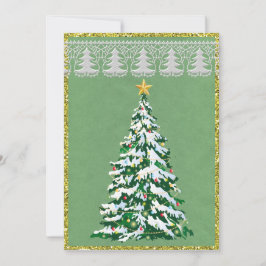 緑と金ゴールドクリスマスツリーハーフフォールドカード