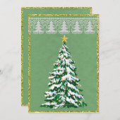 緑と金ゴールドクリスマスツリーハーフフォールドカード (正面/裏面)