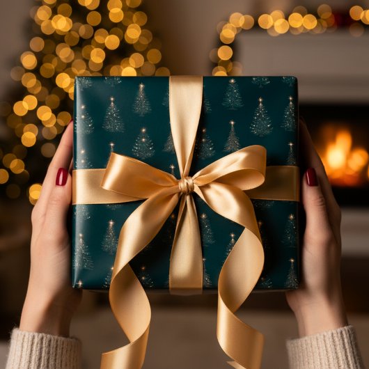 緑と金ゴールドクリスマスツリー ラッピングペーパーシート