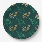 緑と金ゴールドグリッターオン熱帯離れ ペーパープレート (正面)
