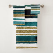 緑と金ゴールドグリッターストライプバスタオルセット バスタオルセット (インサイチュ)
