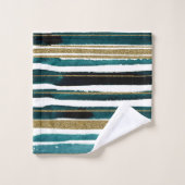 緑と金ゴールドグリッターストライプバスタオルセット バスタオルセット (ウォッシュタオル)