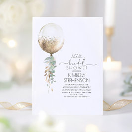 緑と金ゴールドグリッターバルーンブライダルシャワー 招待状