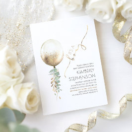 緑と金ゴールドグリッターバルーンベビーシャワー 招待状