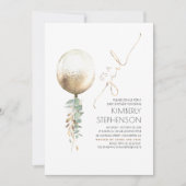 緑と金ゴールドグリッターバルーンベビーシャワー 招待状 (正面)