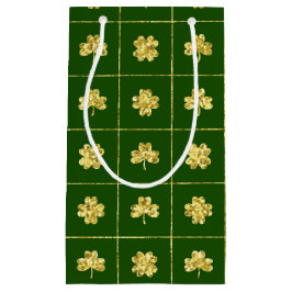 緑と金ゴールドグリッタールックシャムロック スモールペーパーバッグ