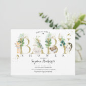 緑と金ゴールドサファリ動物の赤ちゃんシャワー 招待状 (スタンド正面)