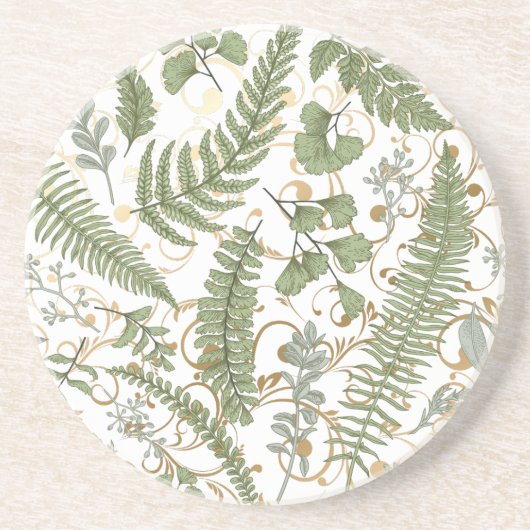 緑と金ゴールドシダ模様 コースター (正面)