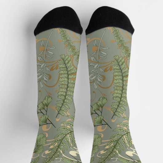 緑と金ゴールドシダ模様 ソックス (上部)