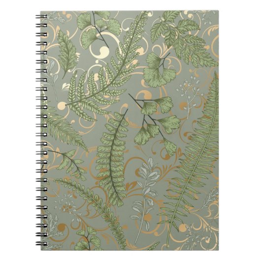緑と金ゴールドシダ模様 ノートブック (正面)