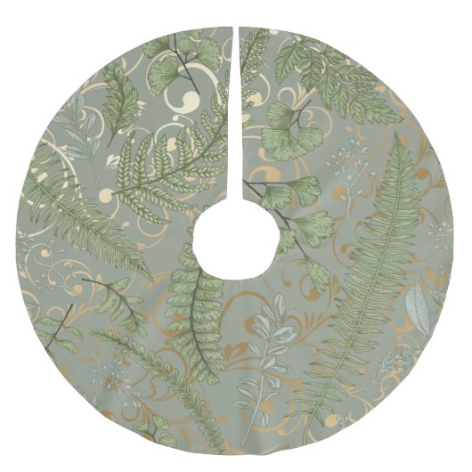 緑と金ゴールドシダ模様 ブラッシュドポリエステルツリースカート (正面)