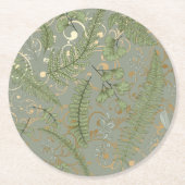 緑と金ゴールドシダ模様 ラウンドペーパーコースター (正面)