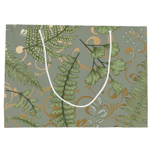 緑と金ゴールドシダ模様 ラージペーパーバッグ (裏面)