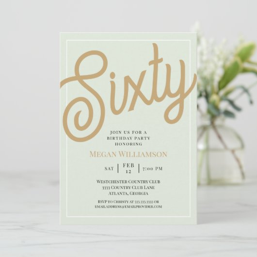 緑と金ゴールドスクリプト60誕生日 招待状 (スタンド正面)