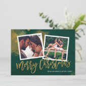 緑と金ゴールドスクリプトMerry Christmas 2の写真 シーズンカード (スタンド正面)