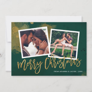 緑と金ゴールドスクリプトMerry Christmas 2の写真 シーズンカード