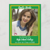 緑と金ゴールドスクールカラー写真卒業 案内ポストカード (正面)