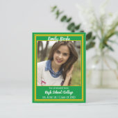 緑と金ゴールドスクールカラー写真卒業 案内ポストカード (スタンド正面)