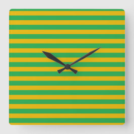 緑と金ゴールドストライプ スクエア壁時計