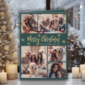 緑と金ゴールドスノーフレーク6フォトコラージクリスマス シーズンカード