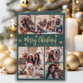 緑と金ゴールドスノーフレーク6フォトコラージクリスマス シーズンカード