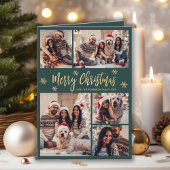 緑と金ゴールドスノーフレーク6フォトコラージクリスマス シーズンカード